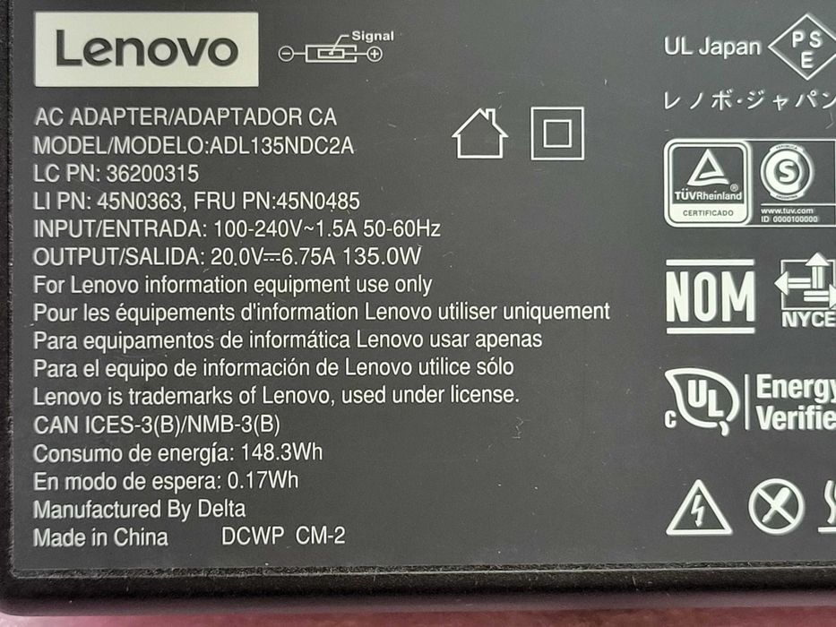 Оригінальний блок живлення + кабель Lenovo 135w USB+Pin 6.75A 20v