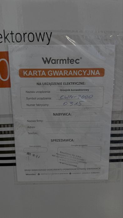 Elektryczny grzejnik konwektorowy WARMTEC EWN-2000