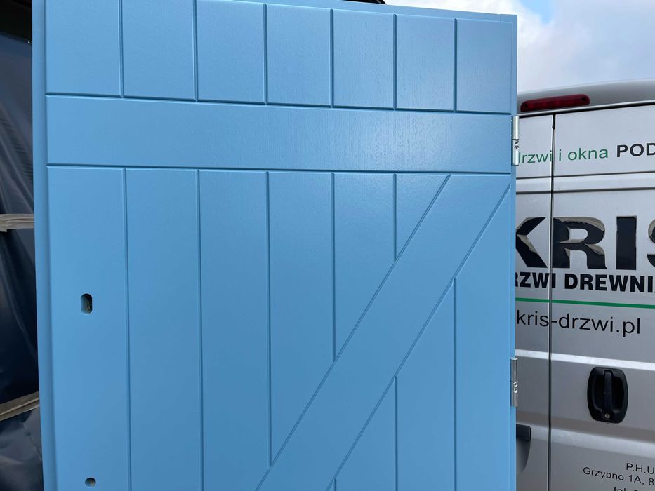 Drzwi zewnętrzne drewniane ocieplane niebieskie wszystkie kolory