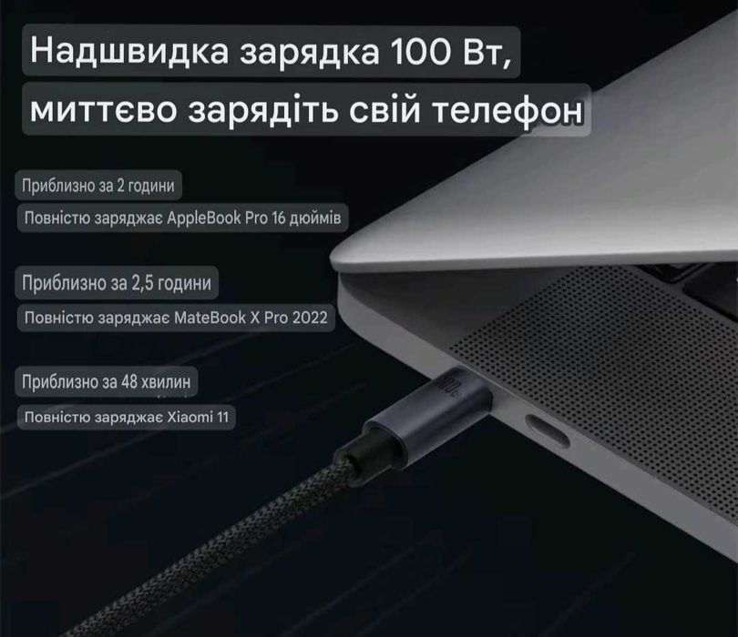 кабель Baseus USB-C - USB-C підтримує швидку зарядку потужністю