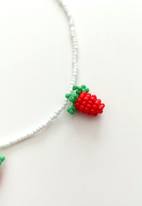 Naszyjnik z koralików, maliny, truskawki, owoce, Handmade