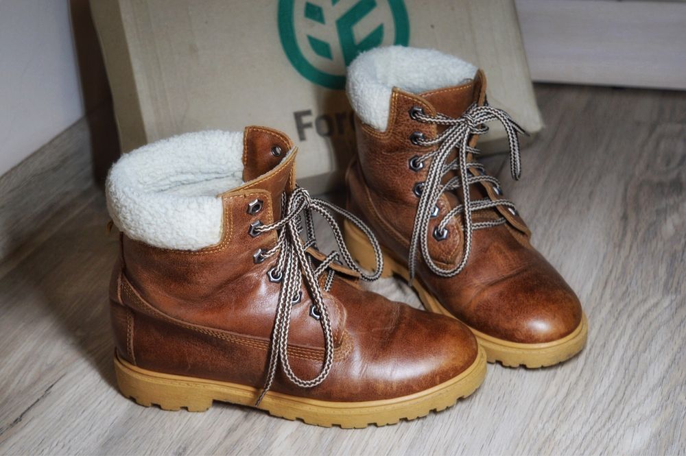 Ботинки з натуральної шкіри хутро мех коричневі хайкери берці Forester
