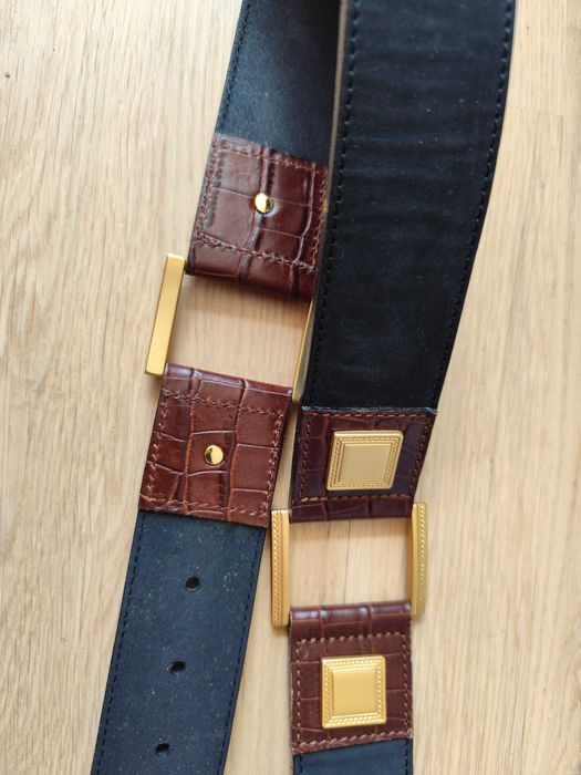 Piękny unikatowy pasek czarno brązowy w stylu vintage