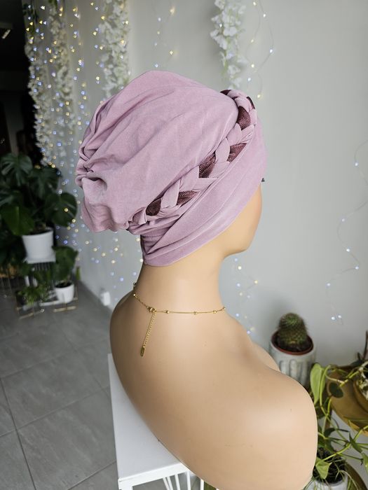 Ozdobny turban na głowę czapka chustka w trakcie leczenia Gabi róż
