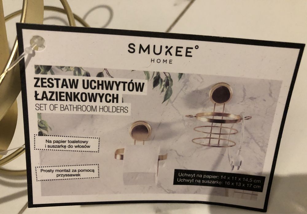 Zestaw łazienkowy - uchwyt na suszarkę i papier toaletowy i koszyków