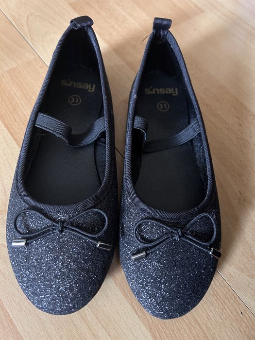 Balerynki dla dziewczynki czarne brokatowe nowe bez metki r.30-31