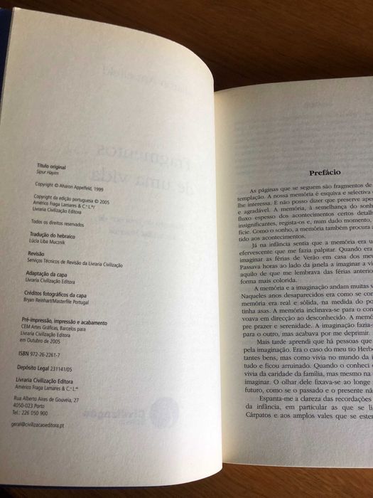 FRAGMENTOS DE UMA VIDA     Aharon Appelfeld