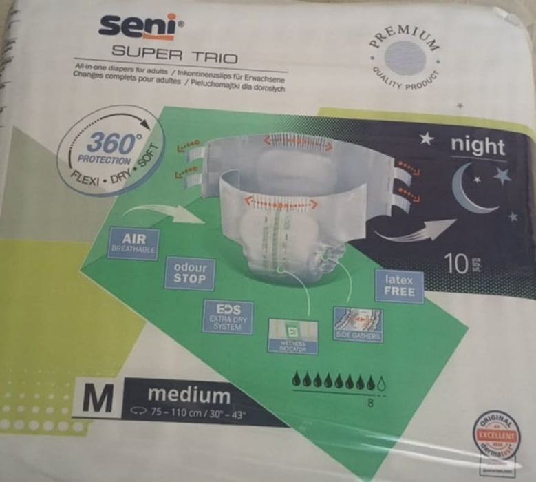 Seni Super Trio, pieluchomajtki dla dorosłych, rozmiar M, 10 szt.