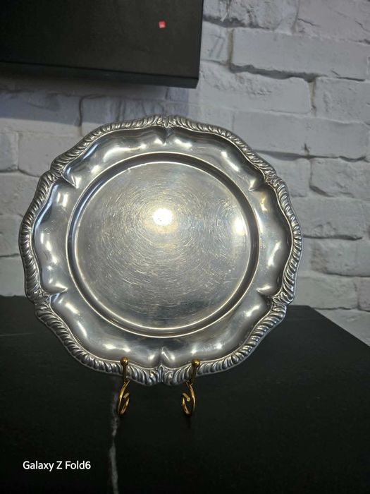 Patera rybna srebrna złote akcenty vintage
