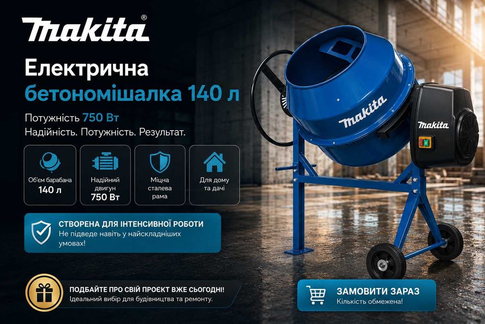 Бетонозмішувач / бетономішалка Makita 140л, 750Вт