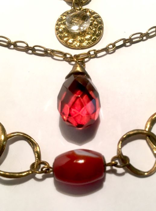 3 COLARES - pedras naturais - vidros - latão - 96 / 40 / 120 cm/s