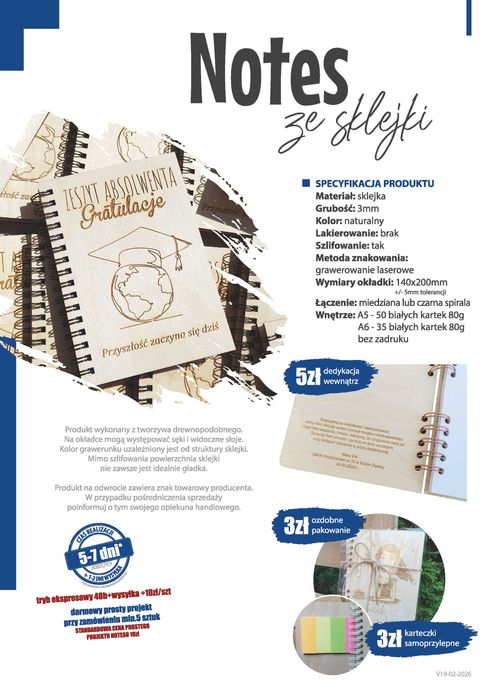 Drewniany notes absolwenta * Zakończenie roku szkolnego * Różne wzory