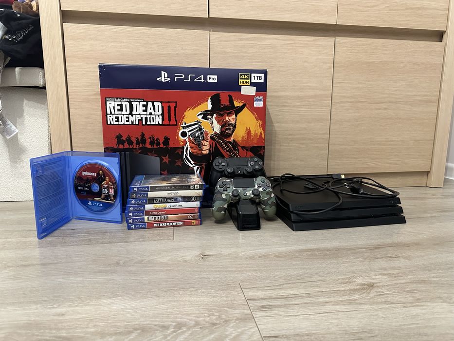 Zestaw PS4 Pro 1TB | 2 Pady | Stacja ładująca | 8 Gier | Oryginalne Pudełko RDR2