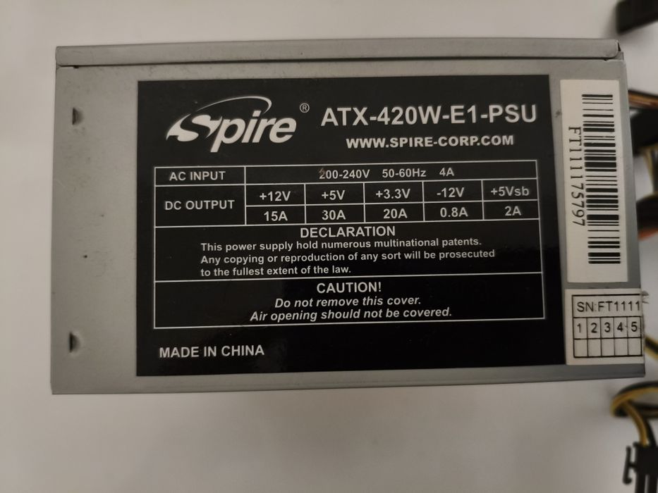 Блок живлення для пк  Spire ATX-420W-E1-PSU (420W).