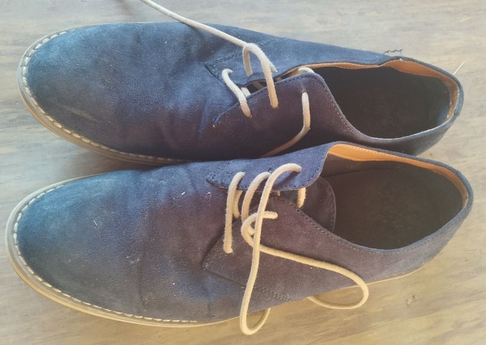 Buty męskie , granatowe , zamszowe ze skórzaną wyściółką