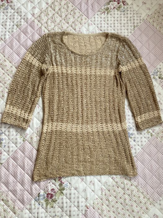 Ażurowa beżowa bluzka połyskująca M 38 vintage 00s