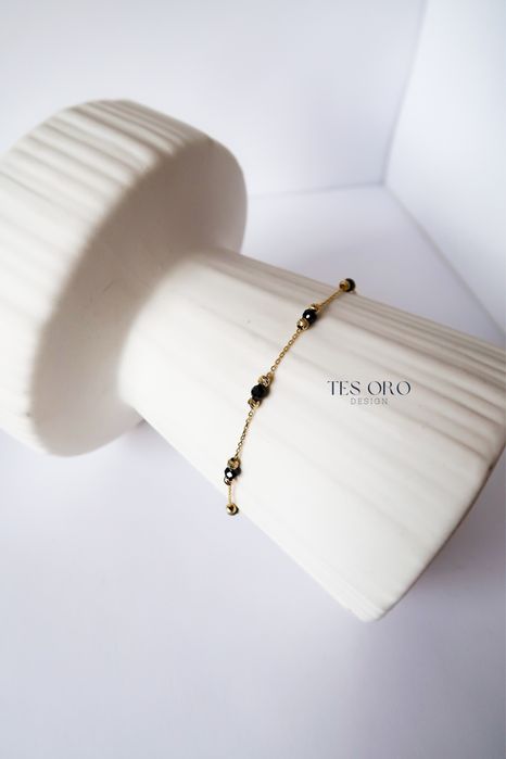 Złota Bransoletka z Czarnymi Kulkami | Próba Złota 585