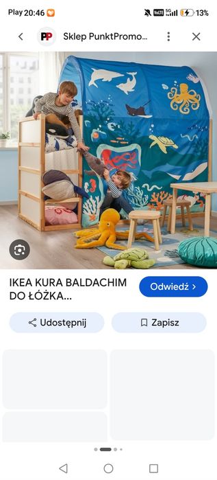Nowe łóżko piętrowe kura plus zafoliowany baldachim ocean