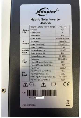 Гібридний інвертор JSDSOLAR J4000E 4kW 24V WiFi