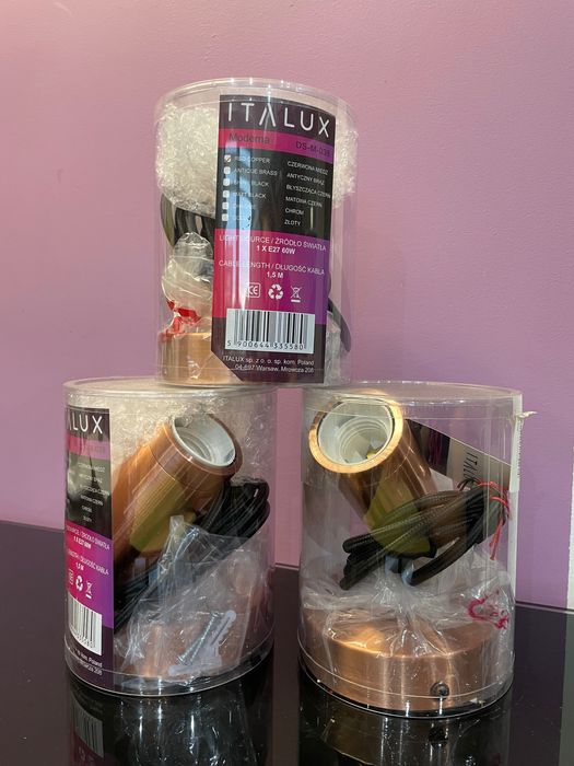 3x lampy MODERNA Italux różowe złoto