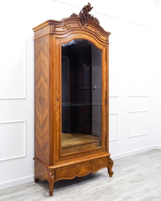 Witryna Rocaille BIBLIOTECZKA Lustro Szklane Półki Orzech | LATA 30.