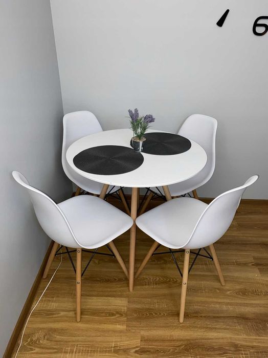 NOWY Zestaw Stół 80 cm + 4 Krzesła TOLV Skandynawskie Białe