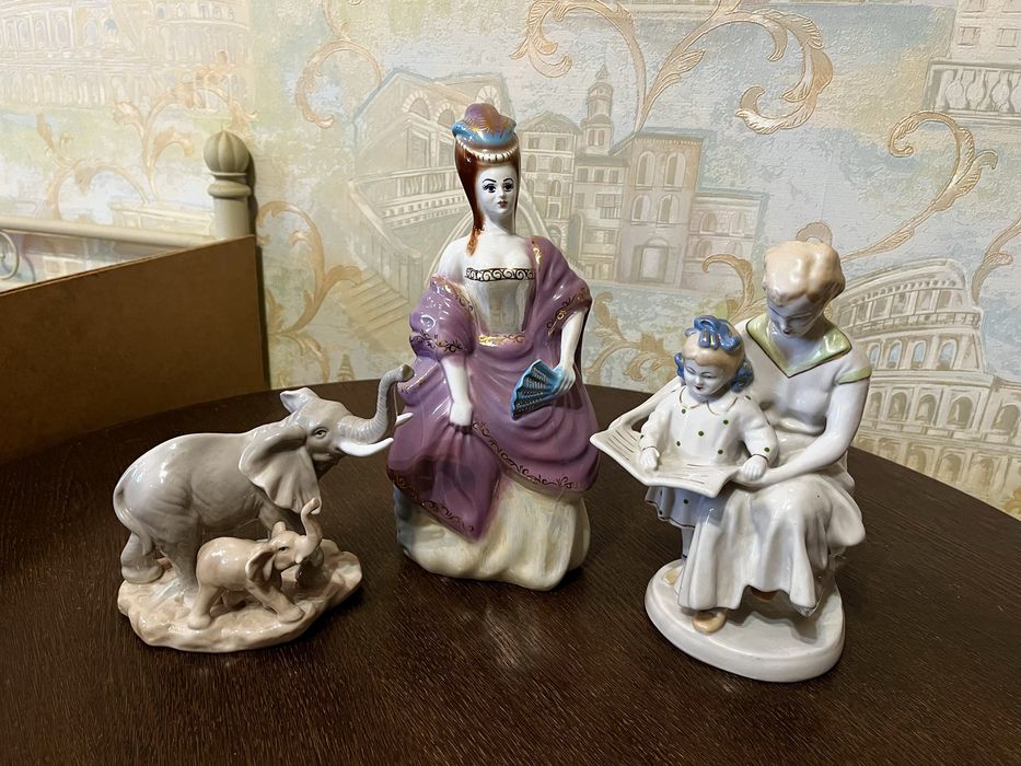 Фарфоровые статуэтки.Дама с веером,Первая Книга,Слоники.Полонне,Maofa