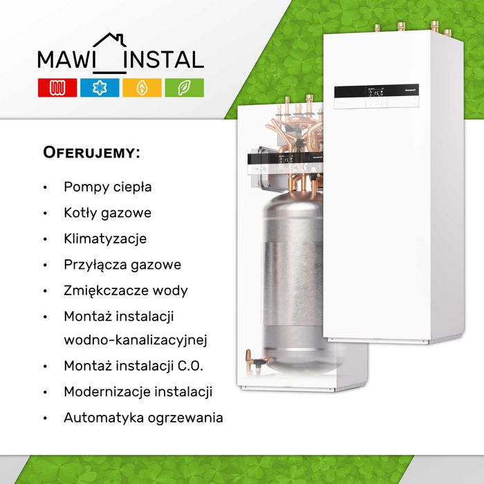 Instalacje wod-kan c.o. Pompy ciepła, klimatyzacja, kotły gazowe