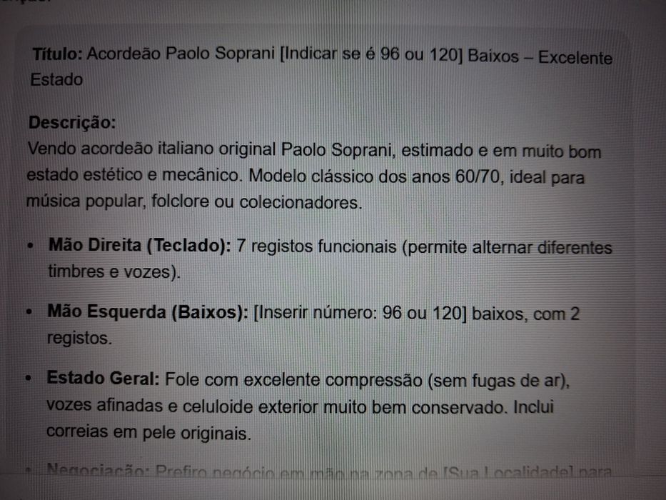 Acordeão Paolo Soprani, 96 baixos- excelente estado
