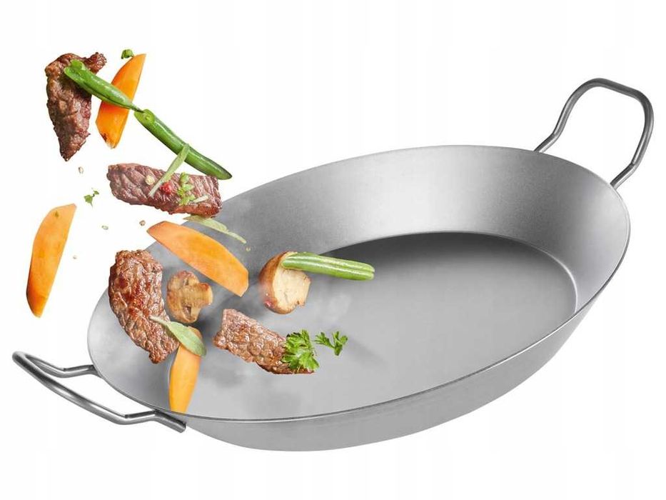Solidna Patelnia Grillowa Żelazna z Uchwytami 32 cm do Paelli