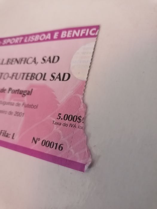 Bilhete de futebol S.L. Benfica - F. C. Porto Taça Portugal 17.1.2001