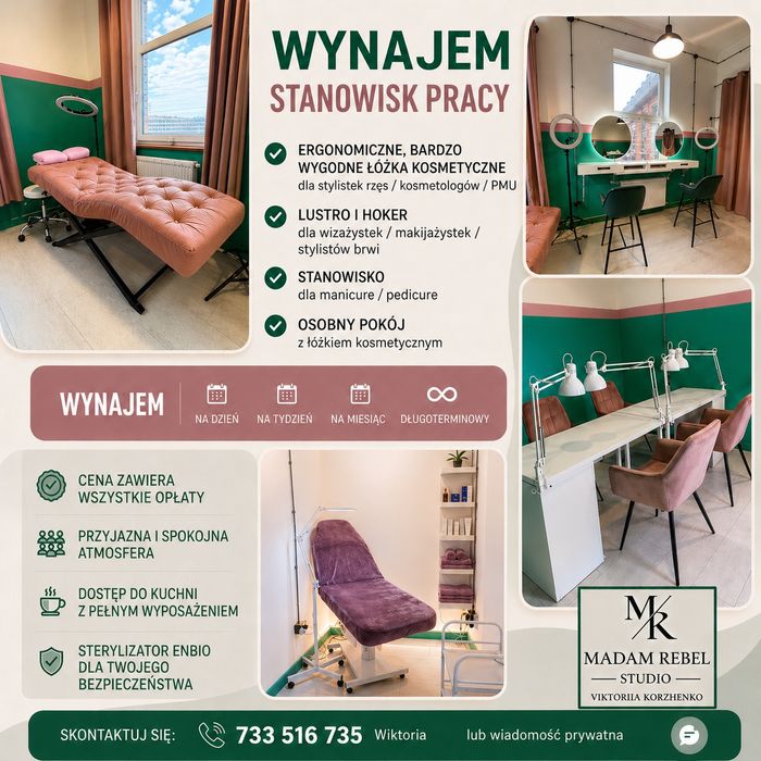 COWORKING Wynajem stanowisk pracy w salonie kosmetycznym