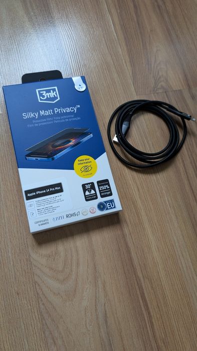 3mk folia ochronna silky matt privacy iphone 14 pro max nowa, kabel