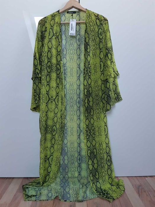 NOWA zielona neonowa narzutka pareo na kostium wężowy wzór boohoo S