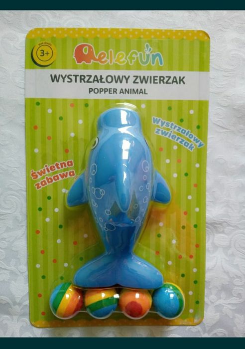 wystrałowy zwierzak, delfin, piłeczki piankowe, strzelanie, zabawka