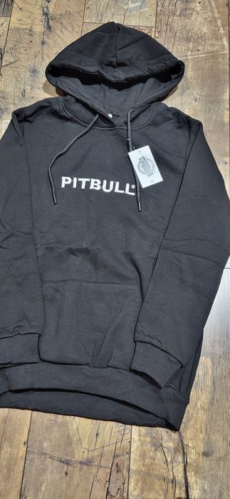 Czarna bluza męska bawełna premium pit bull kaptur kangurka M L