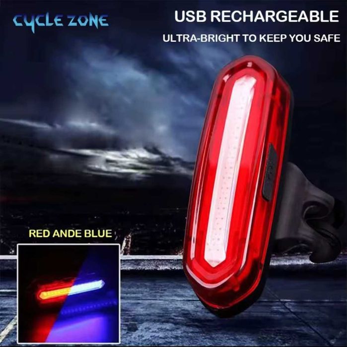 Lampa tył RED LED COB,3h, Micro-usb, ładowanie,5x2cm,1szt, rower MTB