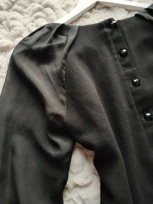 Next czarna mini sukienka M/38 klasyczna elegancka zdobiona długi rękaw mała czarna