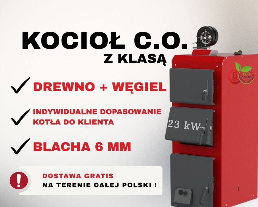 KOCIOŁ PIEC 23 kW drewno + węgiel, 4 kanały, DUŻY ZASYP, DOSTAWA 48H
