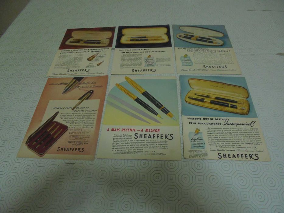 Publicidades de Canetas Sheaffer's dos anos 40 até 60 todas diferentes