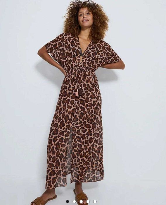 Пляжное, натуральное, длинное платье макси в леопардовый принт george