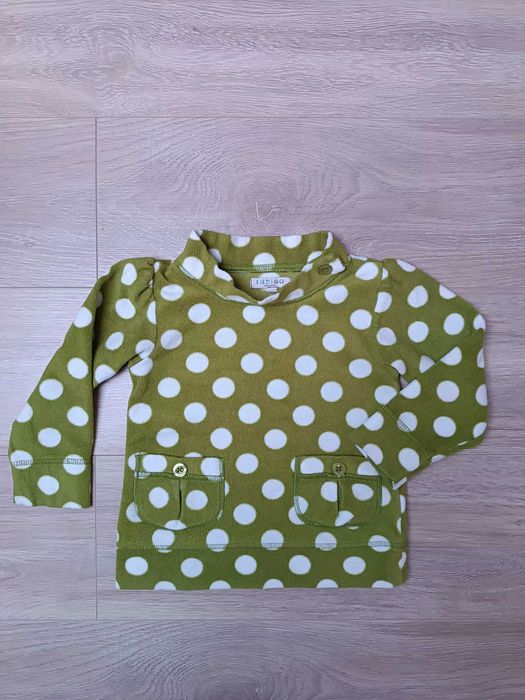 Bluza długi rękaw oliwkowy polar białe grochy półgolf 'M&S' 104