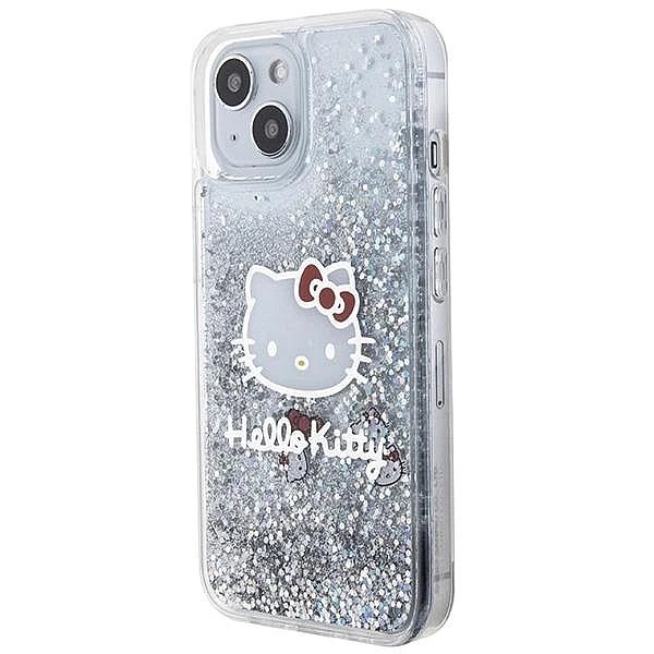 Etui Hello Kitty Liquid Glitter Charms Kitty Head na iPhone 15 - srebr