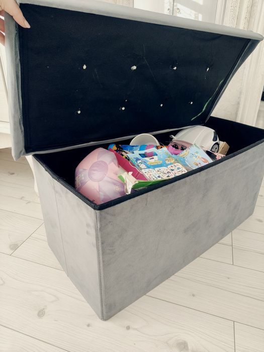 Pufa schowek diamenciki szary stylowy Glamour duży otwierana pikowana
