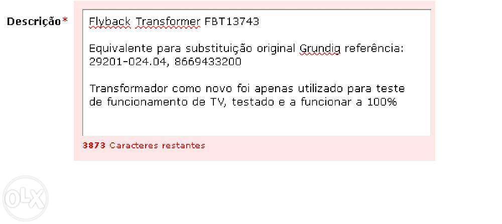 Transformador de linhas grundig fbt 13743 = hr 5705 (fbt13743 = hr5705