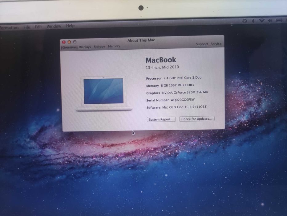 Apple MacBook 13" Mid 2010 A1342 Intel Core2Duo / DDR3 8Gb / HDD 500Gb