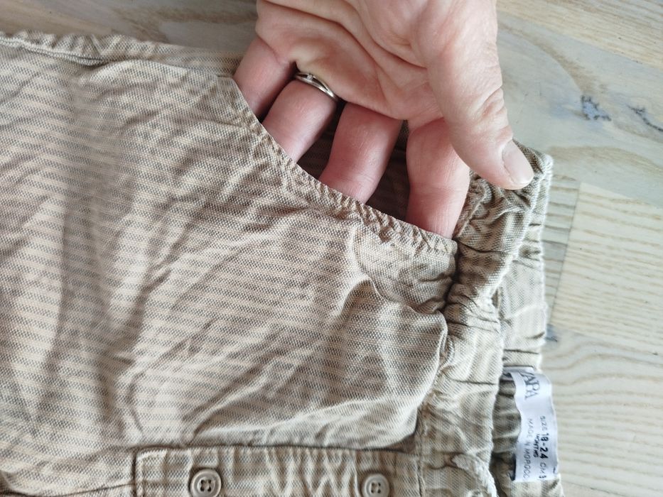Śliczne eleganckie stylowe beżowe Boho spodenki Zara 92 sesja bawełniane