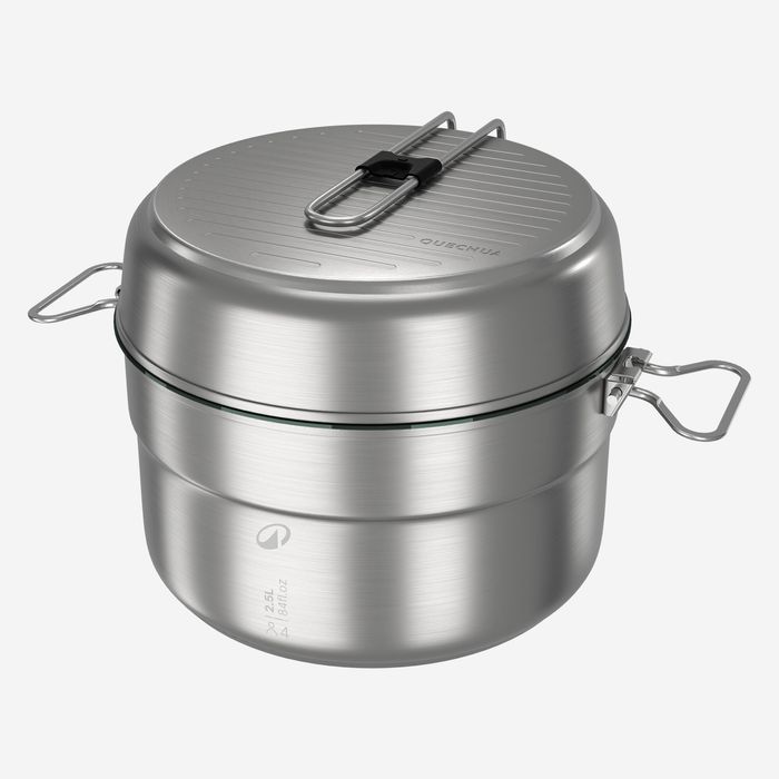 Conjunto de cozinha 500 de campismo em aço inox+anti-aderente - 4P -