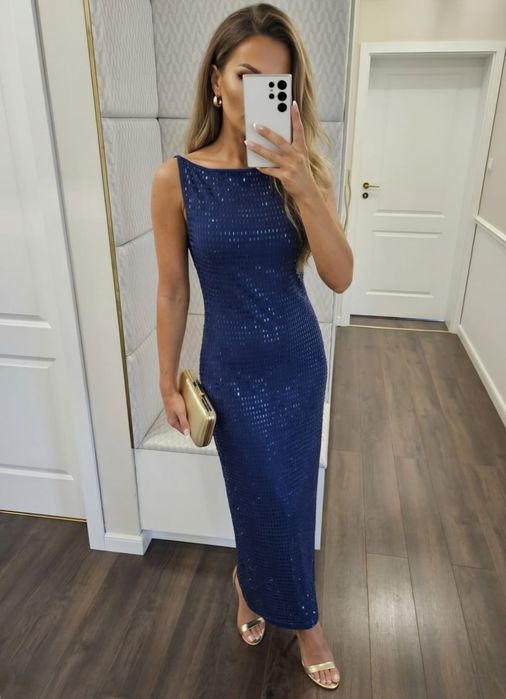 Sukienka maxi Asos M 38 zdobiona maxi odkryte plecy