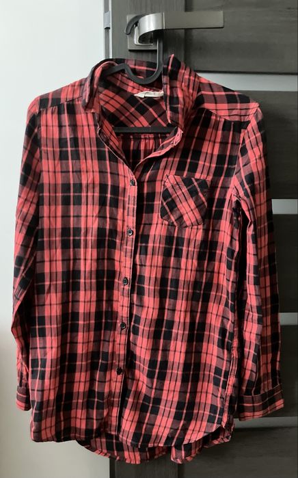 Stylowa, modna koszula, czarno-czerwona krata, H&M, XS/34, 100%bawełna